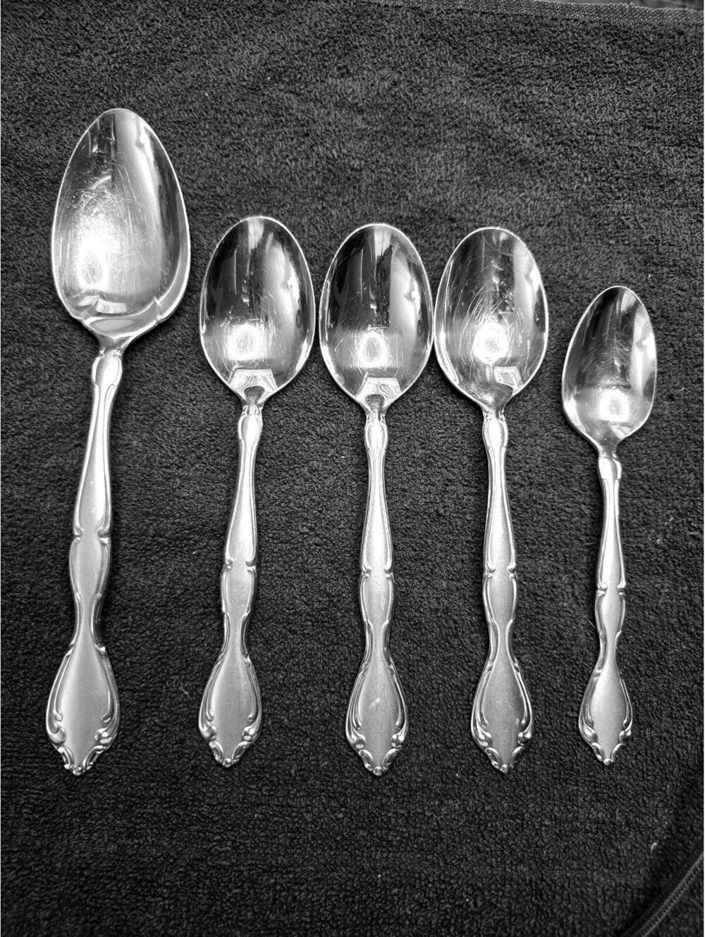 Vintage Stainless Steel Oneida Ornate Flatware Spoons Set of 5
